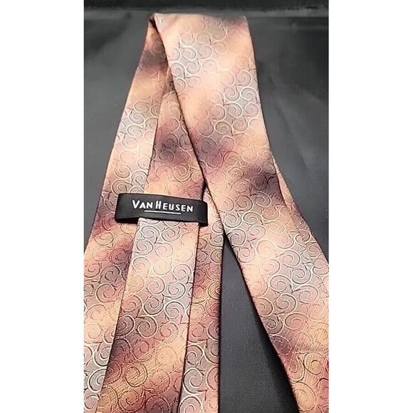 Van Heusen Brown Tie Silk With Swirls SKB3 - Picture 2 of 7